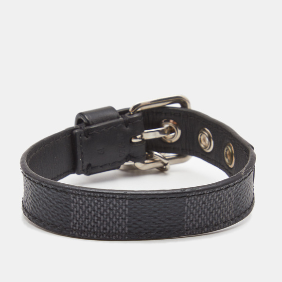 LOUIS VUITTON Black Canvas Leather SIlver Tone Bracelet - Picture 2 of 6